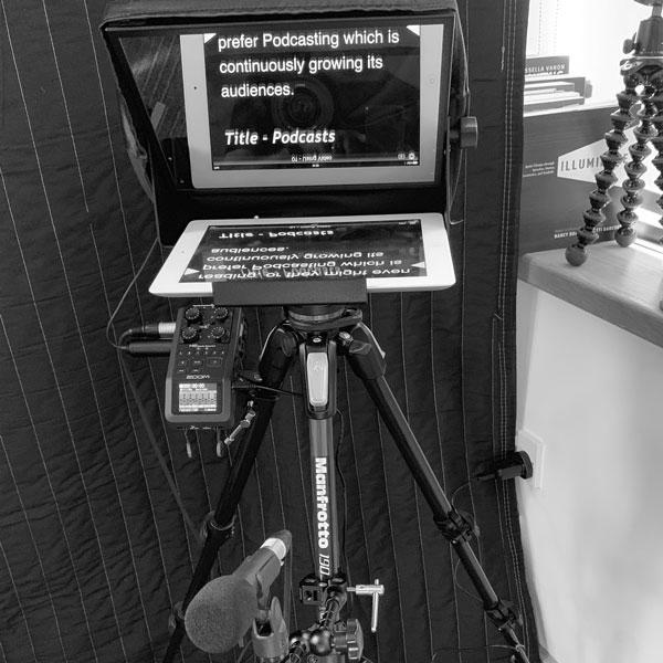 Teleprompter in front of camera