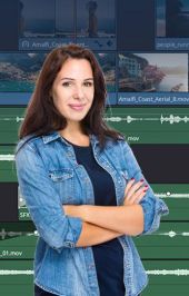 woman folded arms in front of fairlight audio screenshot